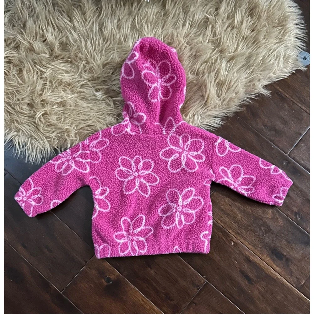 Carters Flower Hoodie Pullover Fuzzy Pink Girls Toddler‎ Sweatshirt 18M